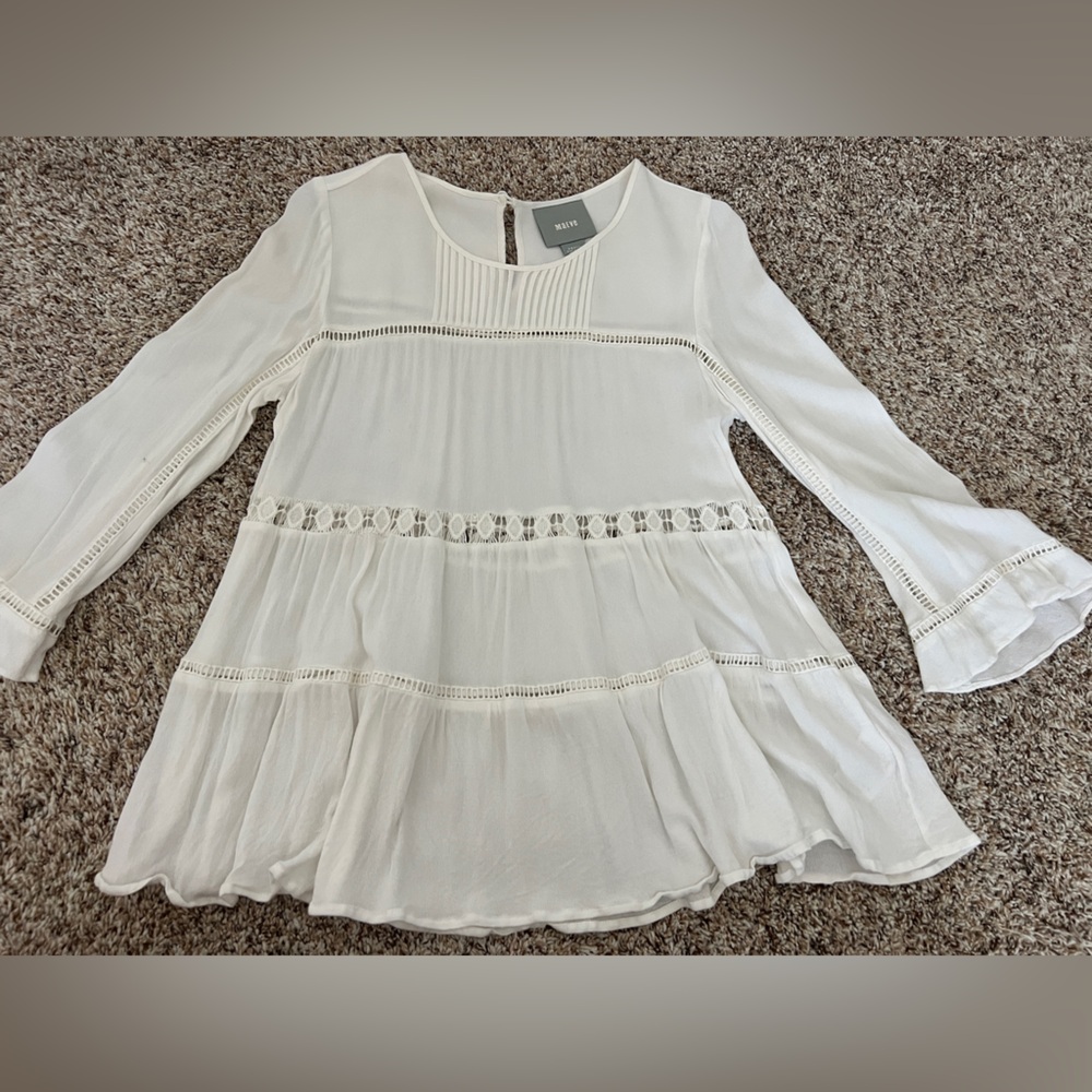 Maeve Anthropologie Ivory Pleated Blouse small